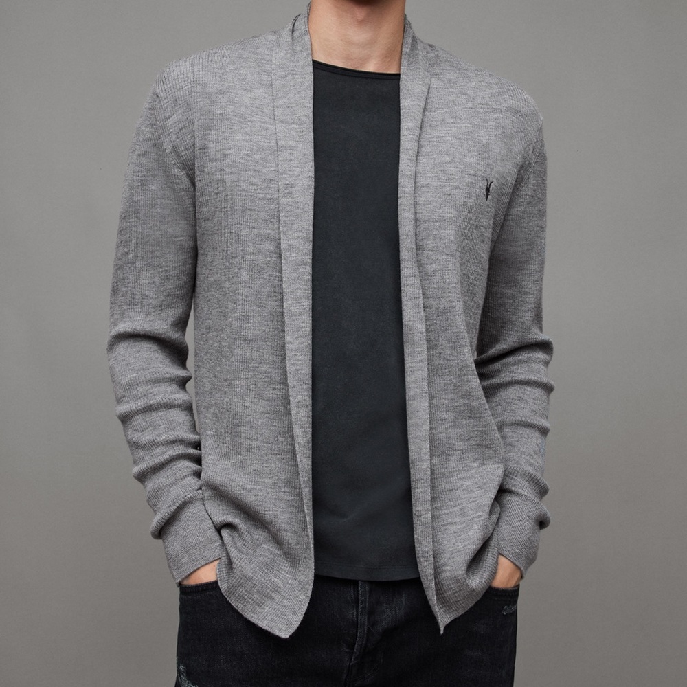 AllSaints Men's Mode Merino Wool Open Cardigan
